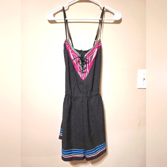 Ecoté Urban Outfitters Meduim black white Polka-dot lace up romper - Picture 1 of 5